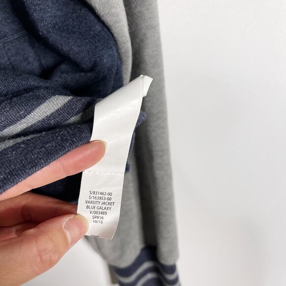 Gap Mens Small S Blue Gray Knit Bomber Jacket Full Zip Stripe Ribbed Hem Cuff - Picture 8 of 8